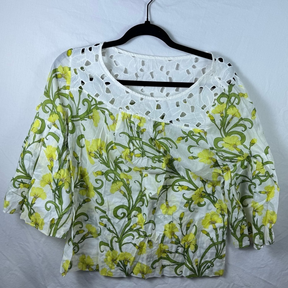 HD in Paris Yellow and White Floral Blouse Women’s Size 06